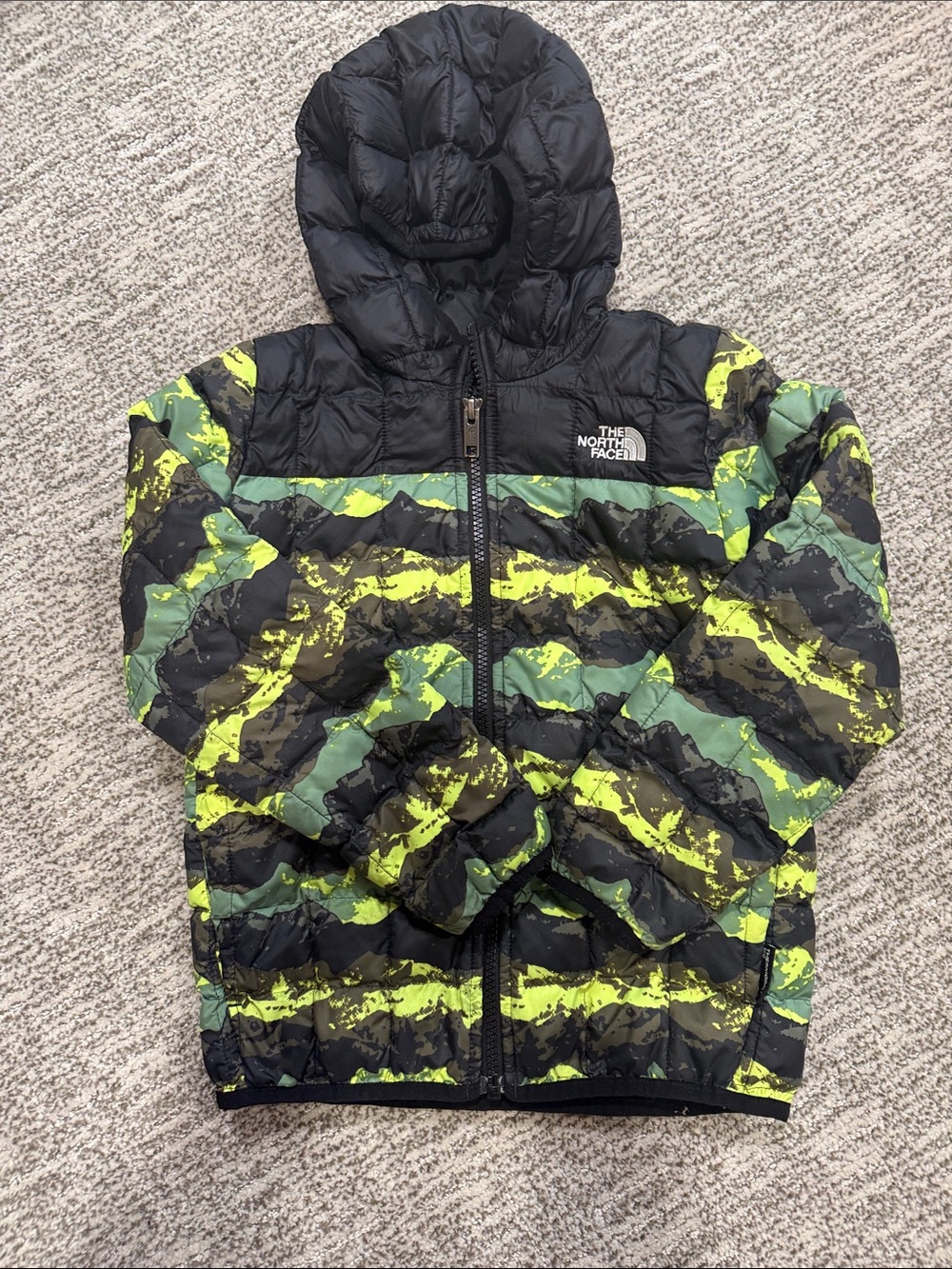 The North Face Kids' Hooded Jacket - Black & Neon Green Camo